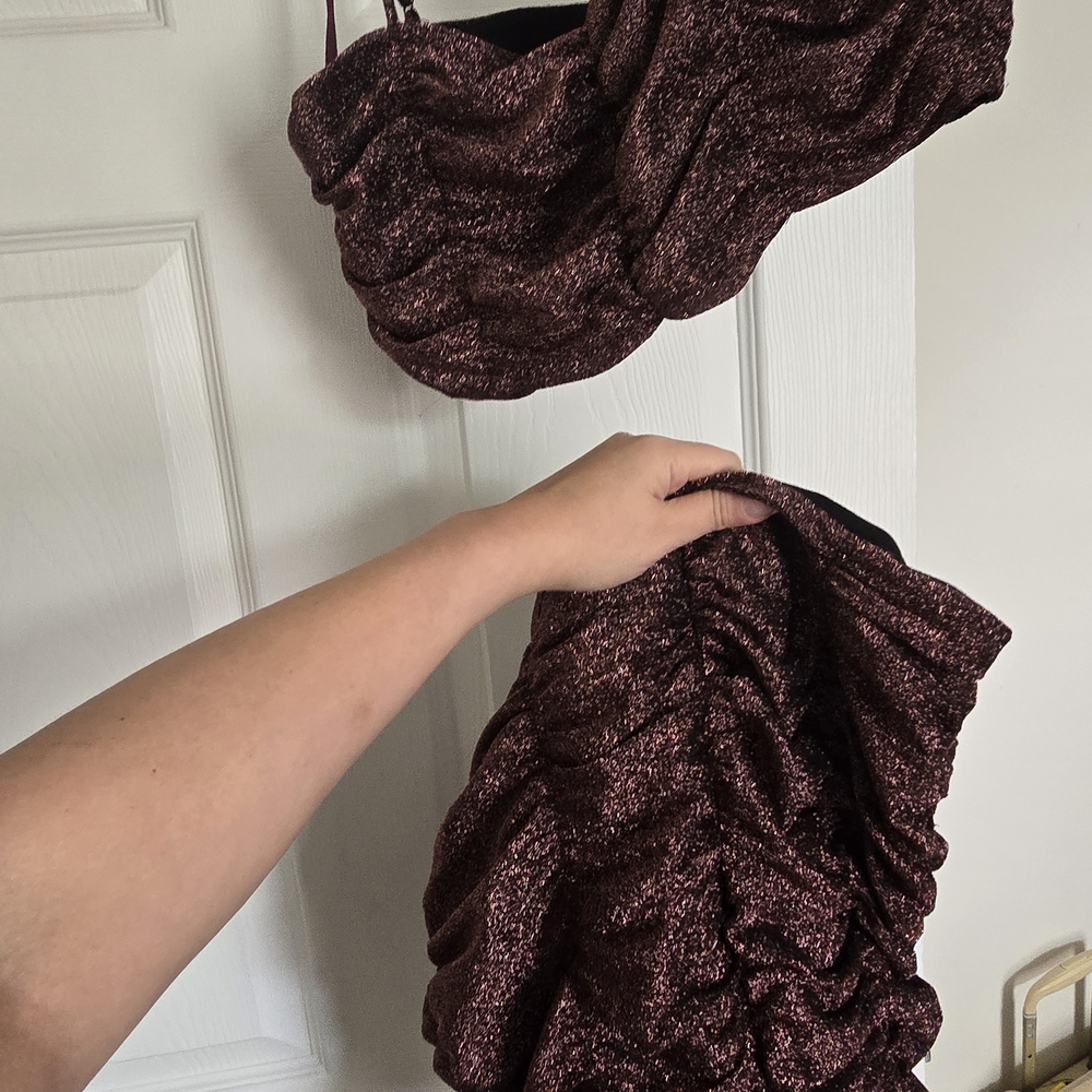 Shimmering Burgundy Ruched Dress